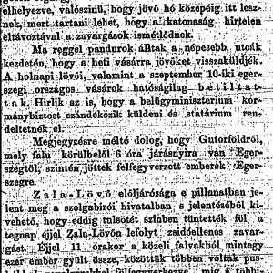 Részlet a „A zendülő Zala.” c. cikkből (Forrás: Budapesti Hírlap, 1883. 08. 29., 3-4. o.)

